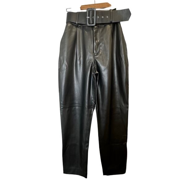 Zara Women's Faux Leather Belted Pants Size XS – NWOT, Chic Black Retro - Picture 2 of 10